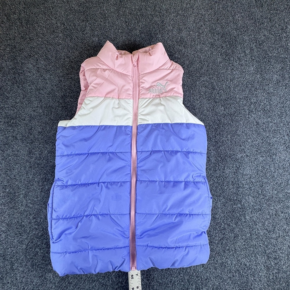 Puma Puffer Vest Girls S 7/8 Multi Colorblock Logo Winter Mock Neck Full Zip‎